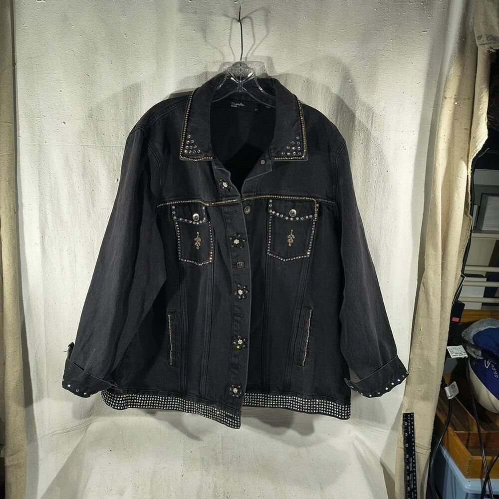 Simply Be Women's Size 22 Black Bedazzled & Studded Denim Jacket